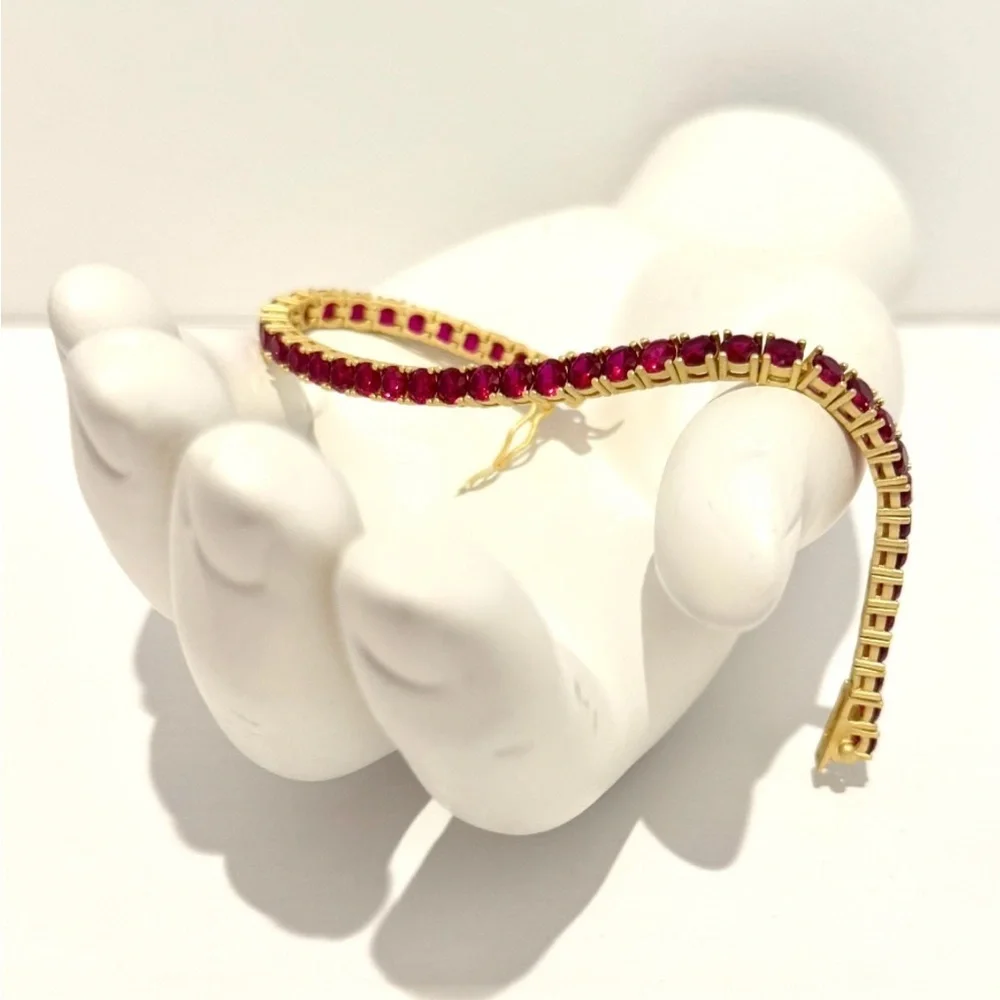 Freida Rothman Midnight Tri-Tone Twilight 14K Gold Tennis Bracelet Ruby Red - Picture 7 of 14